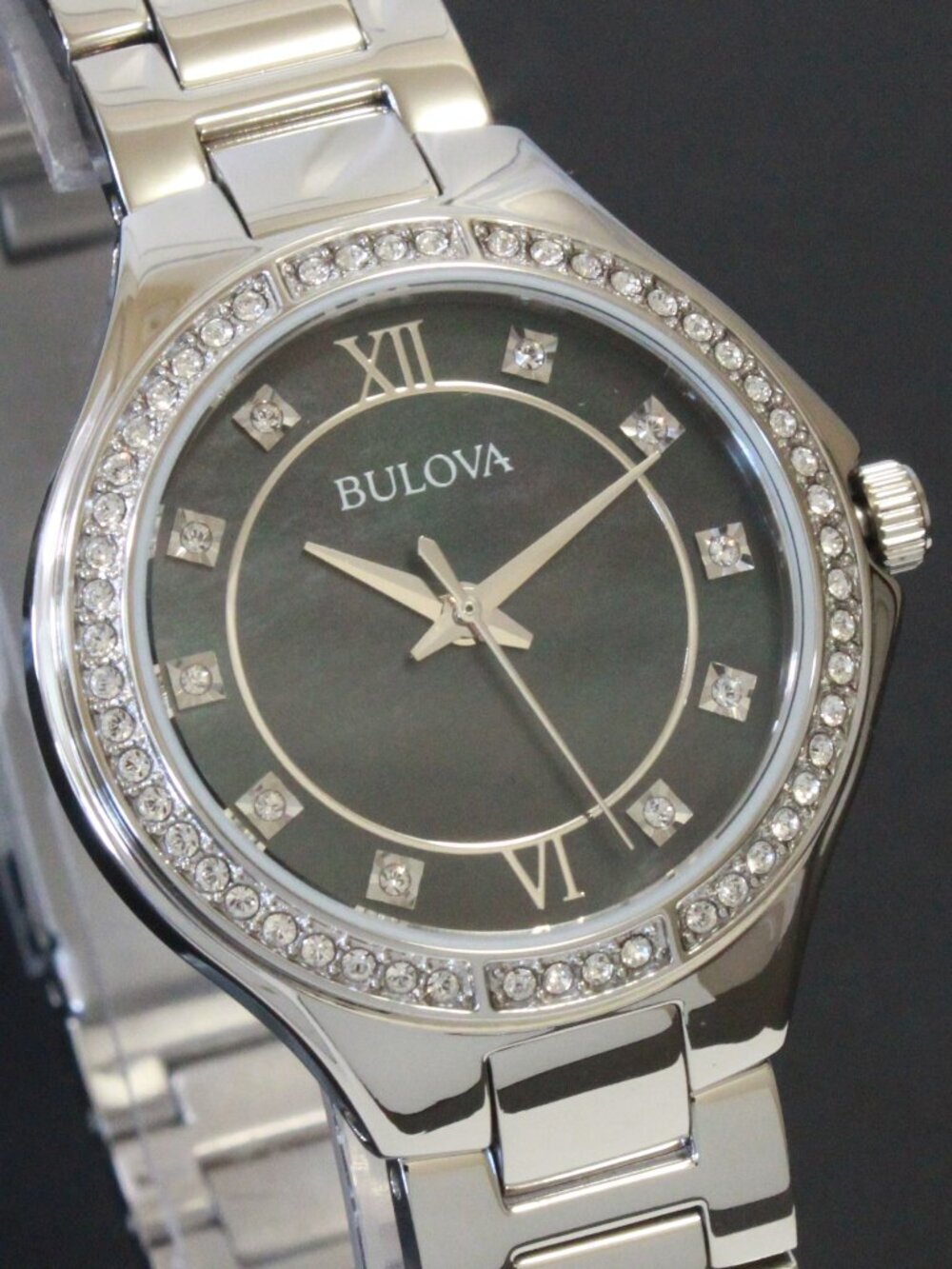 Bulova Classic Quartz Watch Black MOP Dial Crystal Bezel And Indices 30mm - Picture 8 of 13